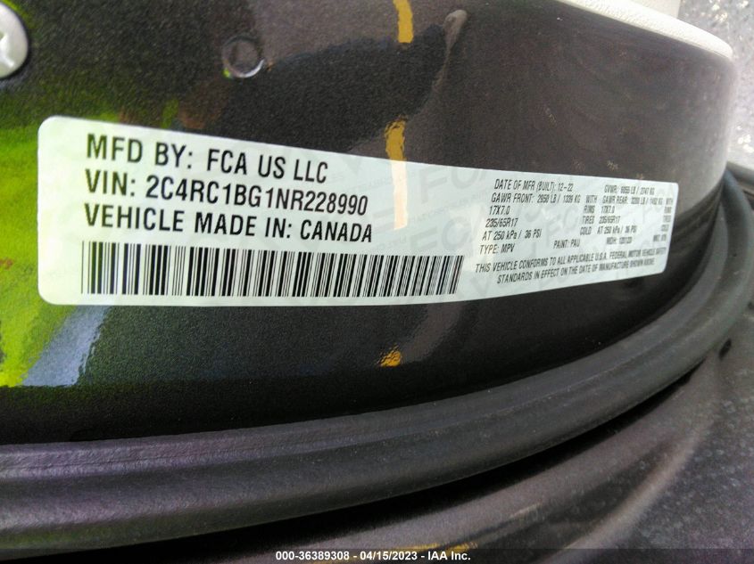 2022 CHRYSLER PACIFICA TOURING L - 2C4RC1BG1NR228990