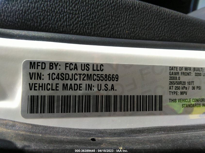2021 DODGE DURANGO R/T - 1C4SDJCT2MC558669