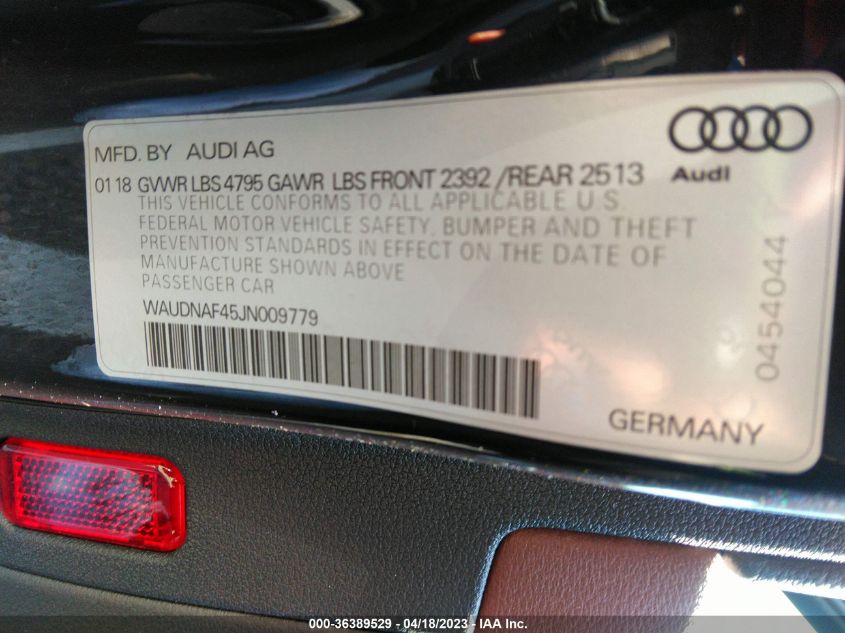2018 AUDI A4 PREMIUM/TECH PREMIUM - WAUDNAF45JN009779