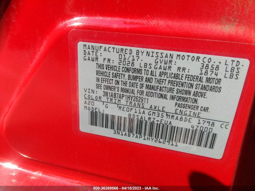 2017 NISSAN SENTRA SR - 3N1AB7AP1HY262911
