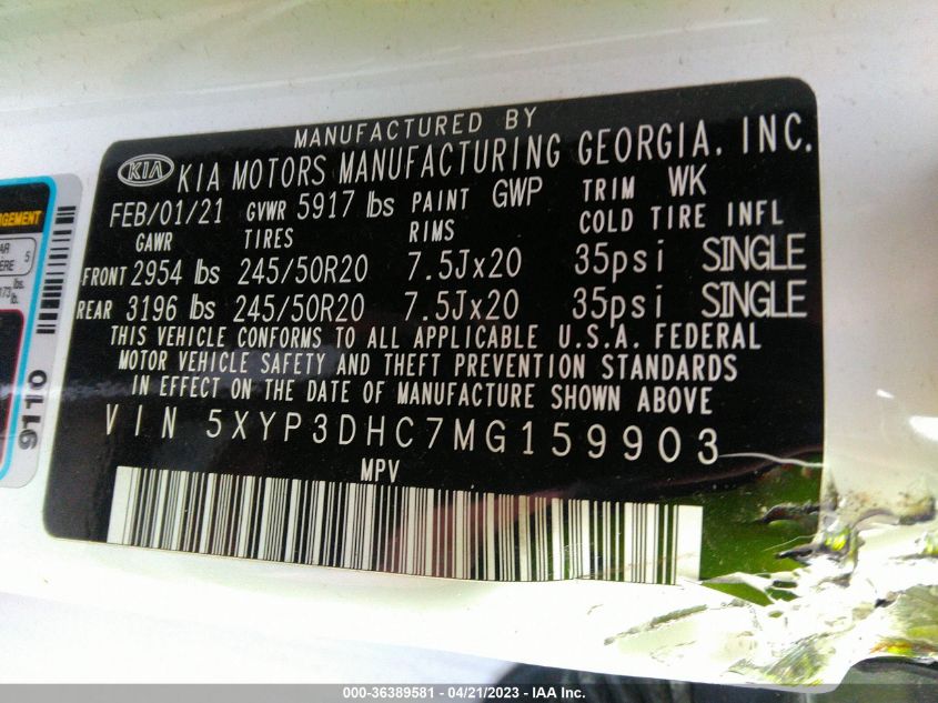 2021 KIA TELLURIDE EX - 5XYP3DHC7MG159903