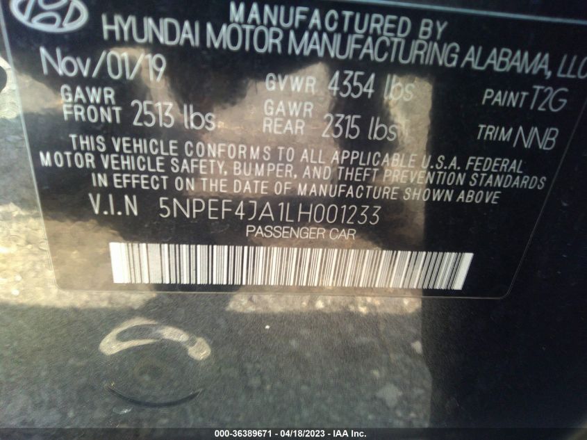 2020 HYUNDAI SONATA SEL - 5NPEF4JA1LH001233