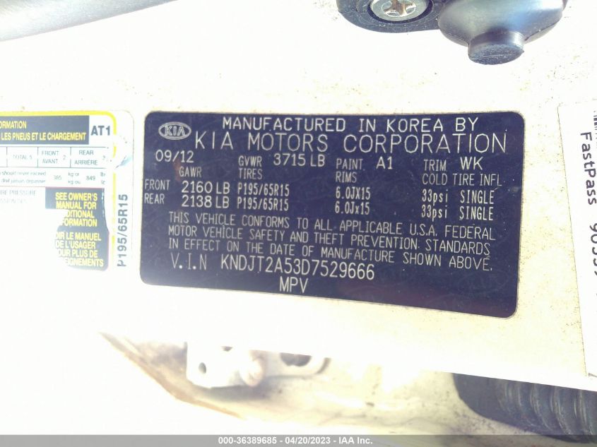 2013 KIA SOUL BASE - KNDJT2A53D7529666
