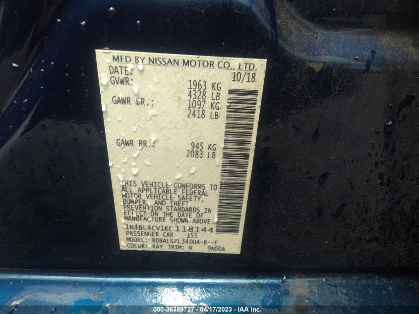 2019 NISSAN ALTIMA 2.5 SR - 1N4BL4CV1KC118144