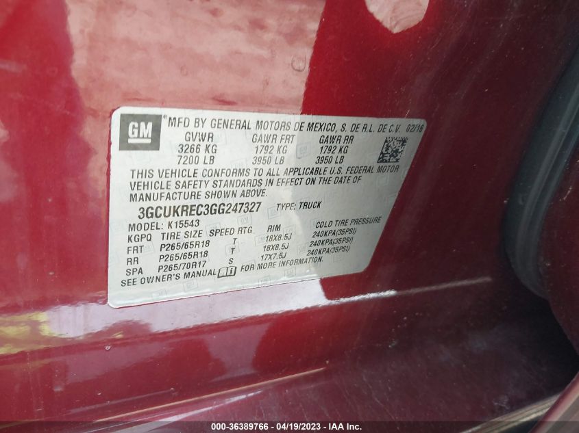 2016 CHEVROLET SILVERADO 1500 LT - 3GCUKREC3GG247327