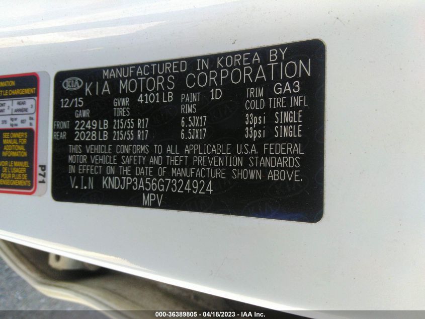 2016 KIA SOUL + - KNDJP3A56G7324924