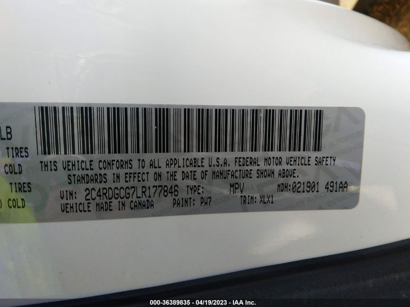 2020 DODGE GRAND CARAVAN SXT - 2C4RDGCG7LR177846