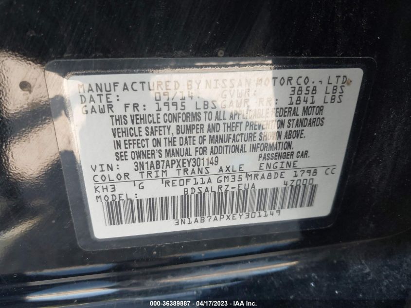 2014 NISSAN SENTRA SR - 3N1AB7APXEY301149