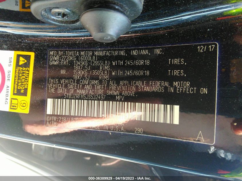 2018 TOYOTA HIGHLANDER SE/XLE - 5TDJZRFH5JS532497