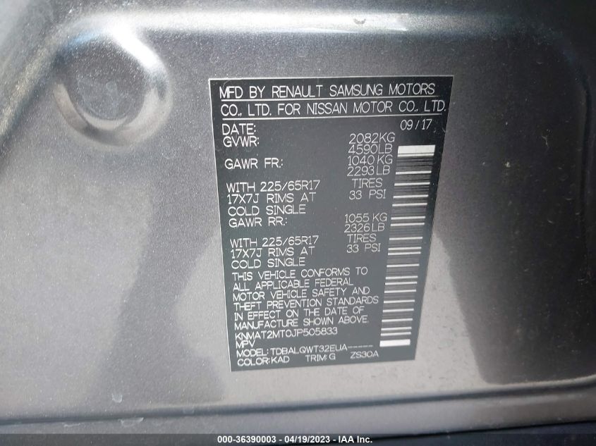 2018 NISSAN ROGUE SV - KNMAT2MT0JP505833