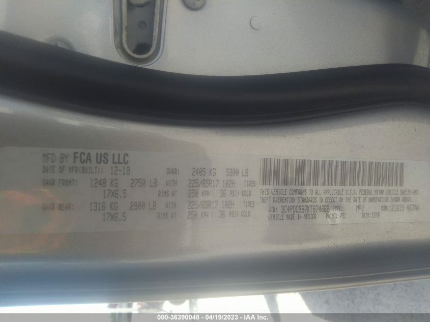 2019 DODGE JOURNEY SE - 3C4PDCBB7KT874662