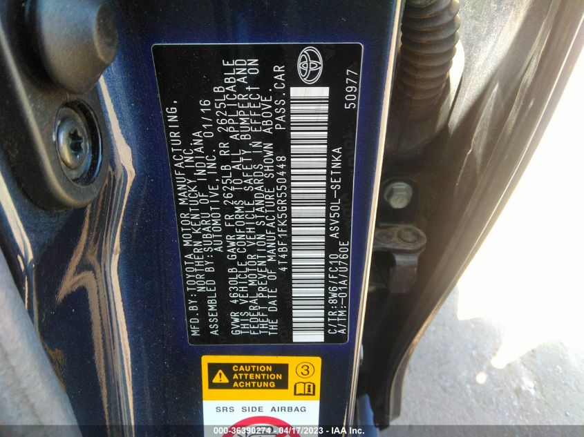 2016 TOYOTA CAMRY XLE/SE/LE/XSE - 4T4BF1FK5GR550448