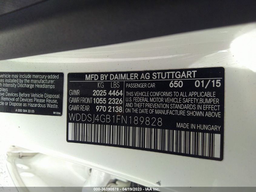 2015 MERCEDES-BENZ CLA-CLASS CLA 250 - WDDSJ4GB1FN189828