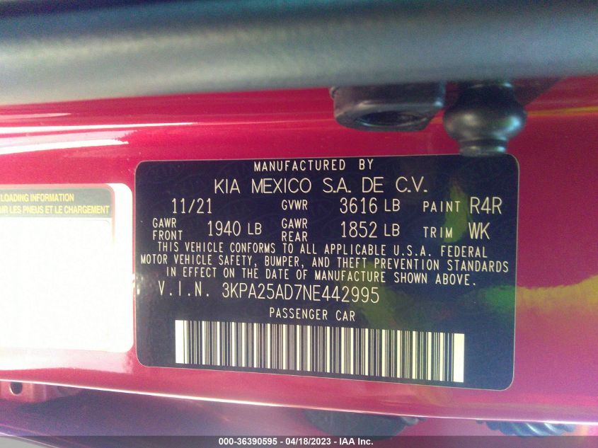 2022 KIA RIO 5-DOOR S 3KPA25AD7NE442995