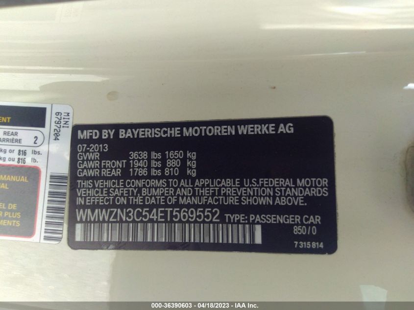2014 MINI COOPER CONVERTIBLE - WMWZN3C54ET569552