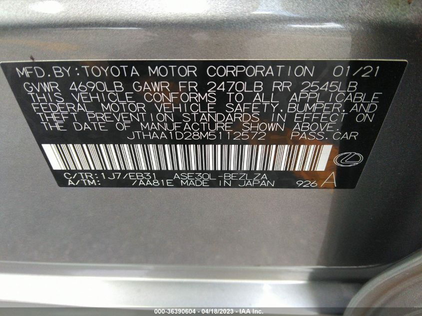 2021 LEXUS IS IS 300 - JTHAA1D28M5112572