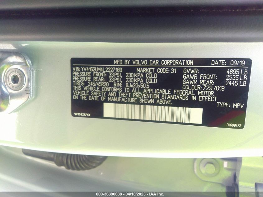 2020 VOLVO XC40 R-DESIGN YV4162UM4L2227189
