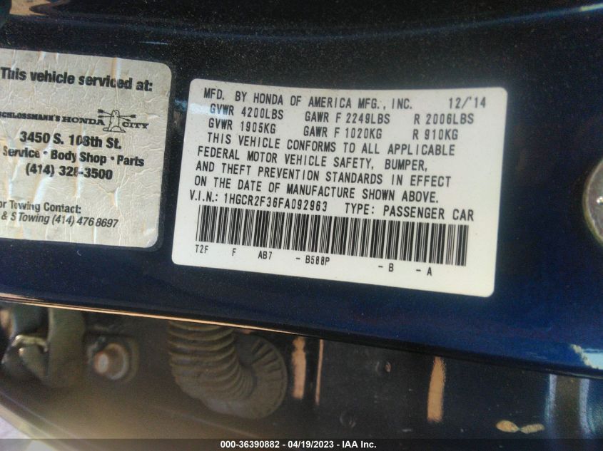 2015 HONDA ACCORD SEDAN LX - 1HGCR2F36FA092963