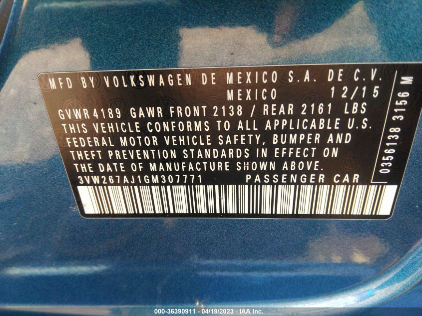 2016 VOLKSWAGEN JETTA SEDAN 1.4T S W/TECHNOLOGY - 3VW267AJ1GM307771