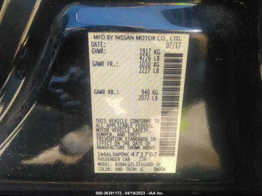 2017 NISSAN ALTIMA 2.5 S - 1N4AL3AP0HC471767