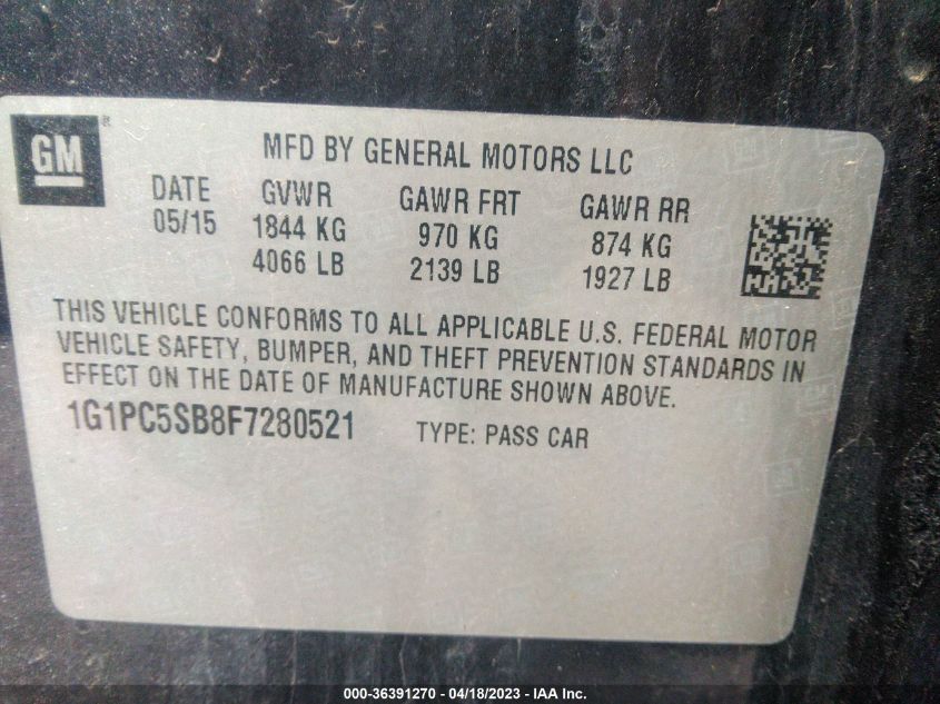 2015 CHEVROLET CRUZE LT - 1G1PC5SB8F7280521