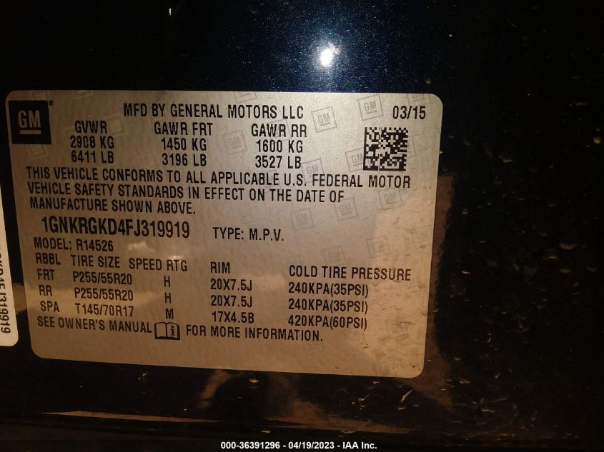 2015 CHEVROLET TRAVERSE LT - 1GNKRGKD4FJ319919