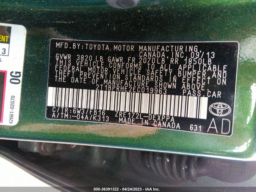 2014 TOYOTA COROLLA LE ECO - 2T1BPRHE2EC019963