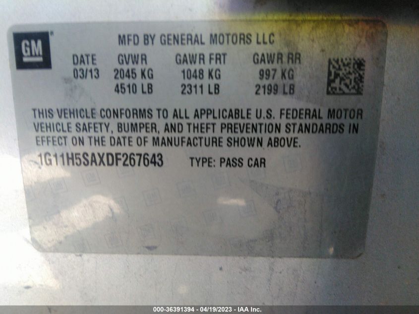 2013 CHEVROLET MALIBU LTZ - 1G11H5SAXDFC26764