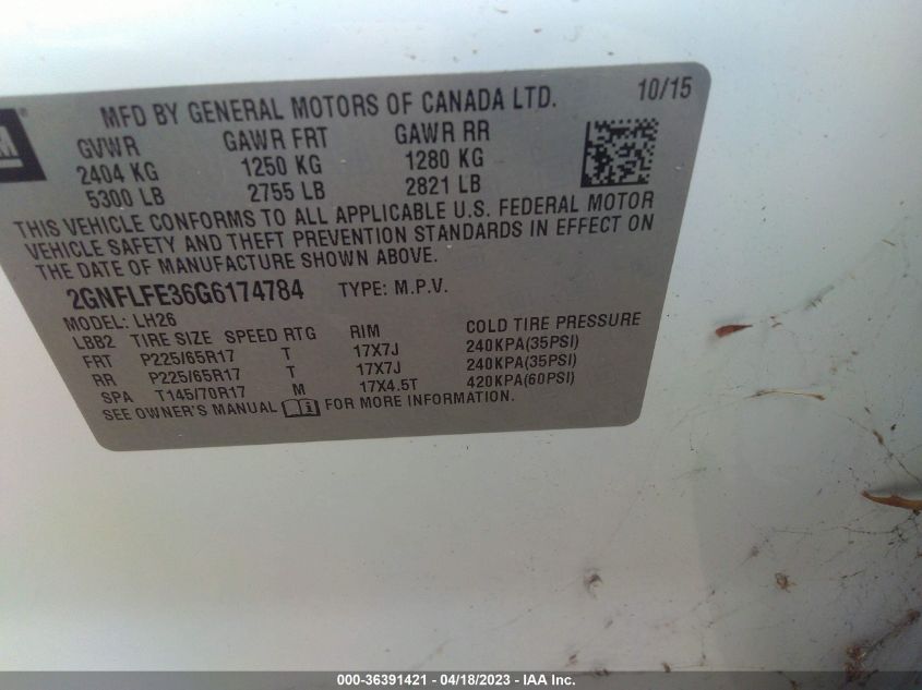 2016 CHEVROLET EQUINOX LT - 2GNFLFE36G6174784