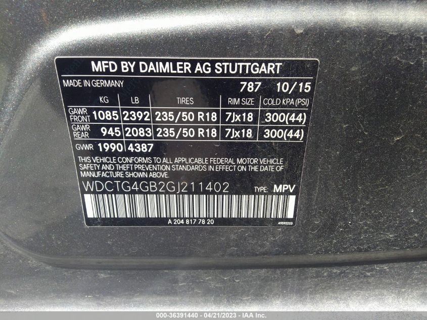 2016 MERCEDES-BENZ GLA GLA 250 - WDCTG4GB2GJ211402