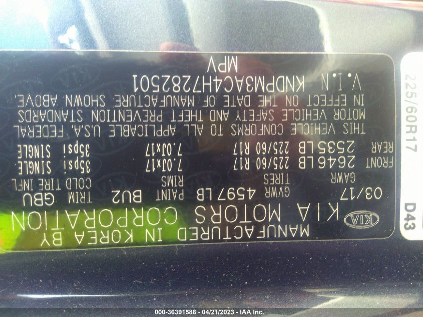 2017 KIA SPORTAGE LX - KNDPM3AC4H7282501