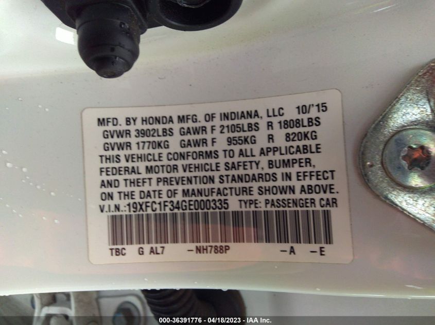 2016 HONDA CIVIC SEDAN EX-T - 19XFC1F34GE000335