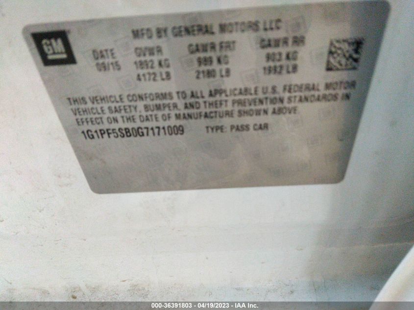 2016 CHEVROLET CRUZE LIMITED LT - 1G1PF5SB0G7171009