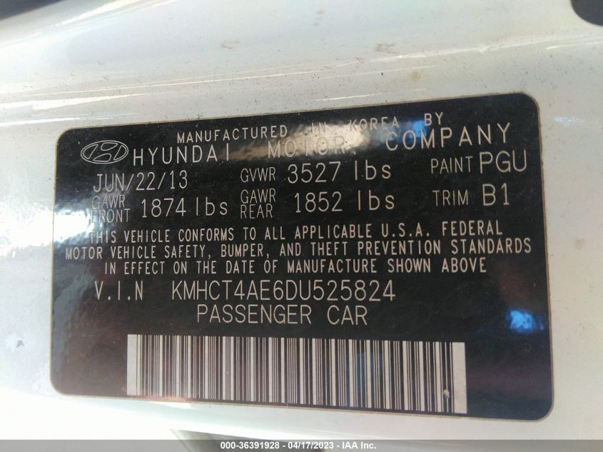 2013 HYUNDAI ACCENT GLS - KMHCT4AE6DU525824