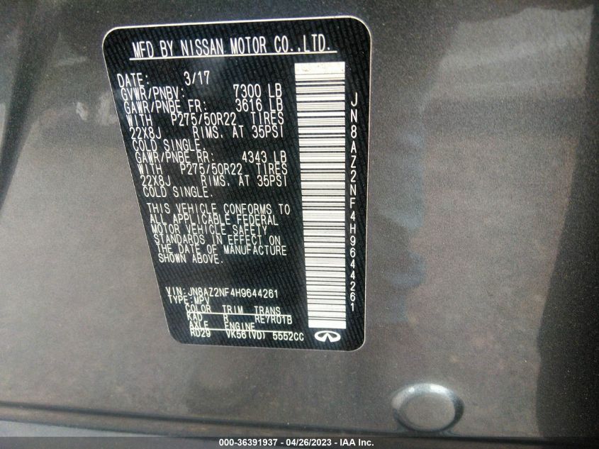 2017 INFINITI QX80 SIGNATURE EDITION - JN8AZ2NF4H9644261