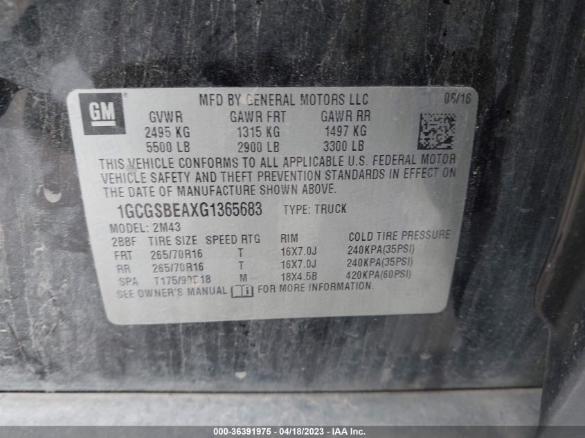 2016 CHEVROLET COLORADO 2WD WT - 1GCGSBEAXG1365683