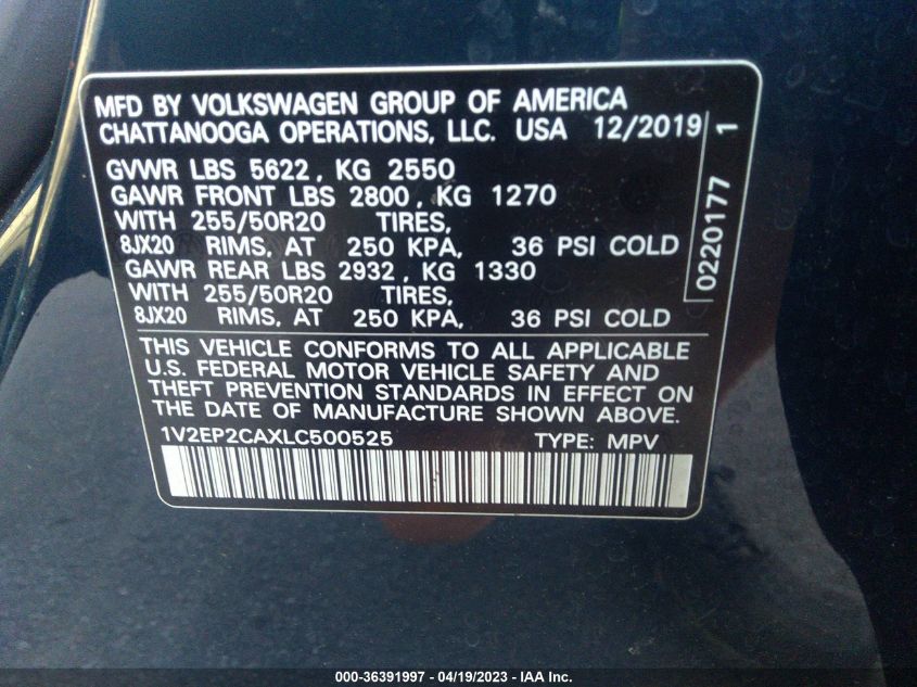 2020 VOLKSWAGEN ATLAS 2.0T SEL - 1V2EP2CAXLC500525