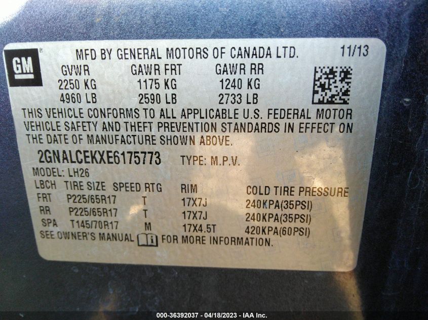 2014 CHEVROLET EQUINOX LT - 2GNALCEKXE6175773