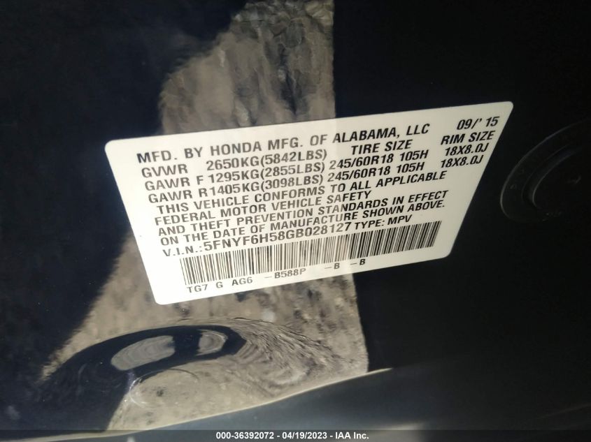 2016 HONDA PILOT EX-L - 5FNYF6H58GB028127