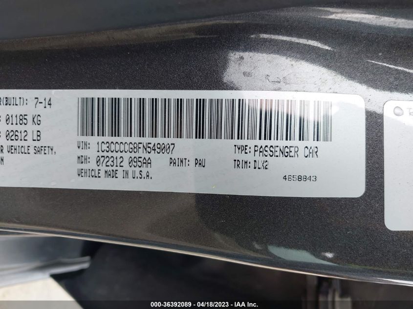 2015 CHRYSLER 200 C - 1C3CCCCG8FN549007