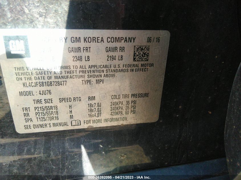 2016 BUICK ENCORE CONVENIENCE - KL4CJFSB1GB728477