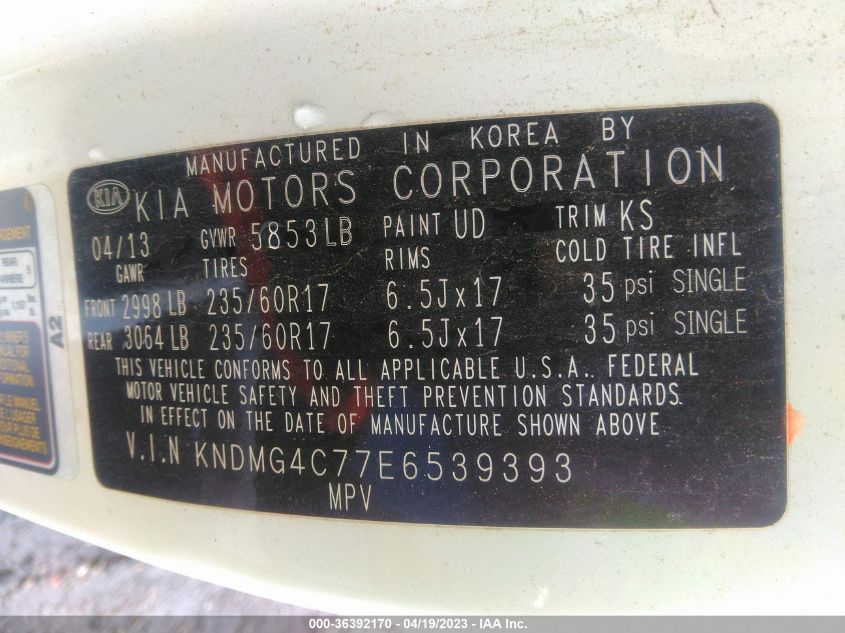 2014 KIA SEDONA LX - KNDMG4C77E6539393