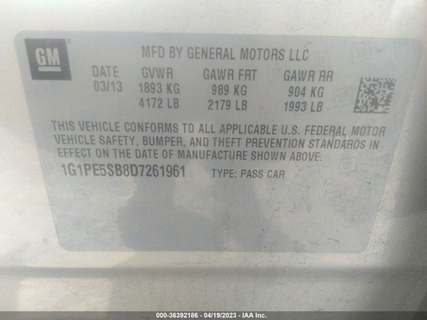 2013 CHEVROLET CRUZE 2LT - 1G1PE5SB8D7261961
