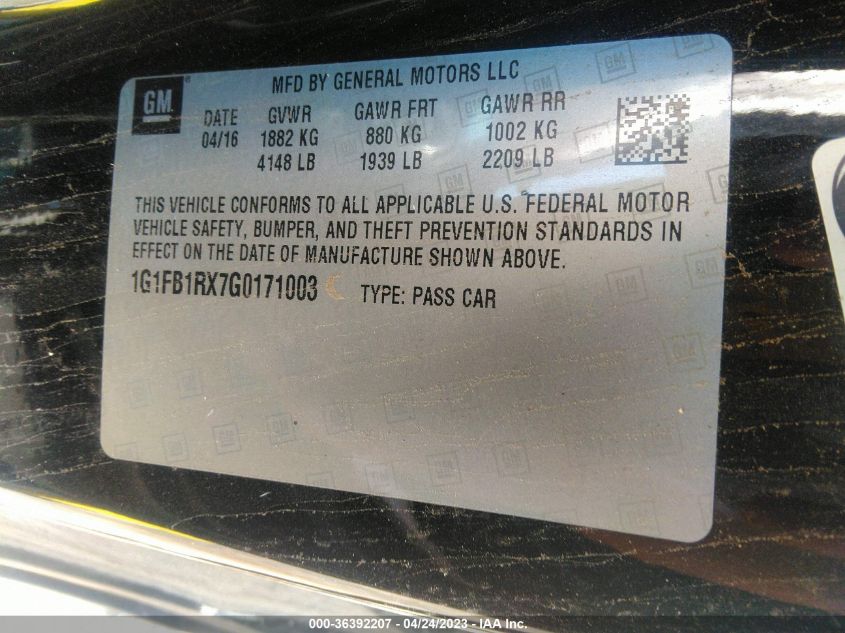 2016 CHEVROLET CAMARO 1LT - 1G1FB1RX7G0171003