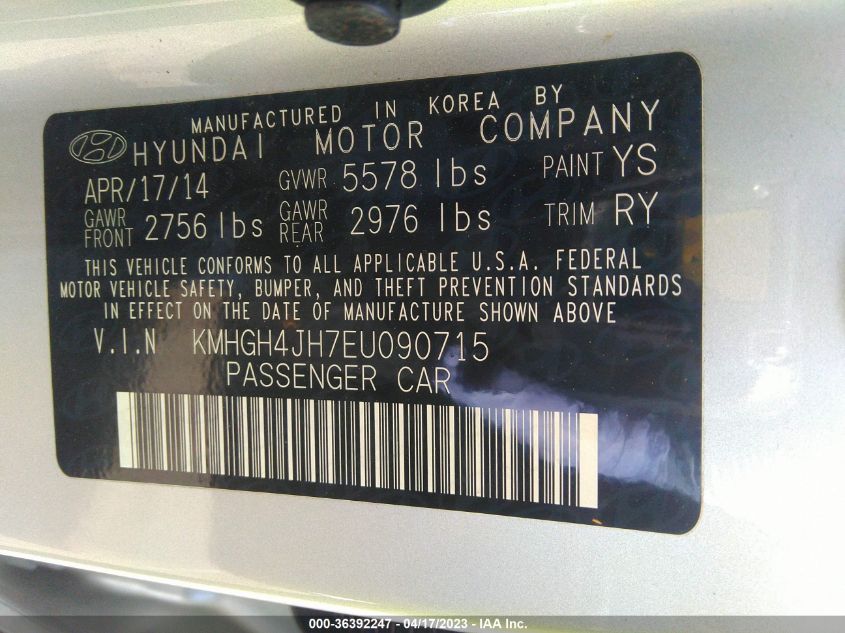 2014 HYUNDAI EQUUS SIGNATURE KMHGH4JH7EU090715