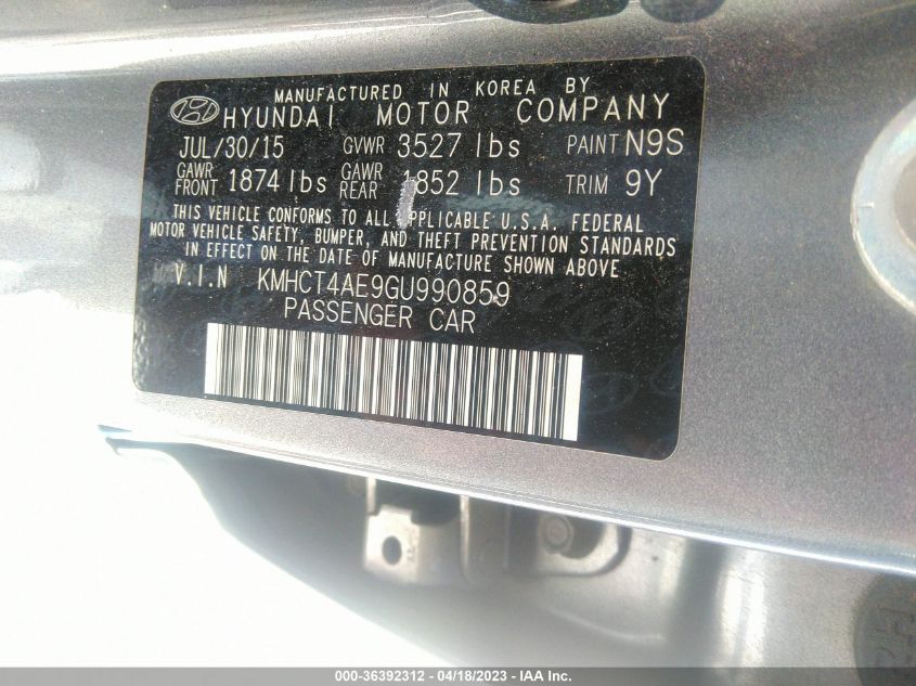 2016 HYUNDAI ACCENT SE - KMHCT4AE9GU990859