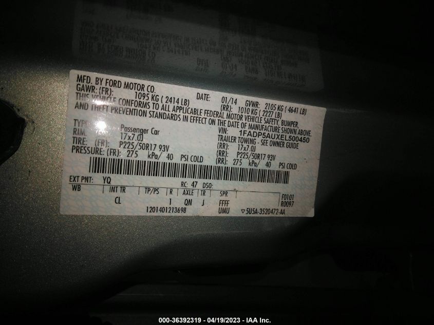 2014 FORD C-MAX HYBRID SE - 1FADP5AUXEL500450