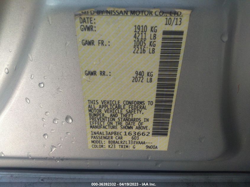 2014 NISSAN ALTIMA 2.5 S - 1N4AL3AP8EC163662