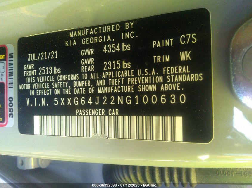 2022 KIA K5 GT LINE - 5XXG64J22NG100630