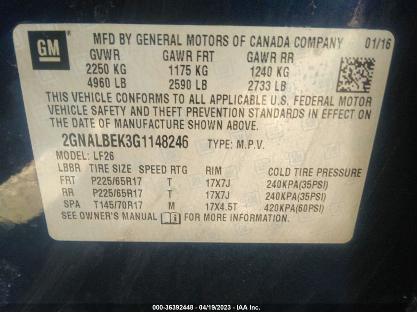 2016 CHEVROLET EQUINOX LS - 2GNALBEK3G1148246